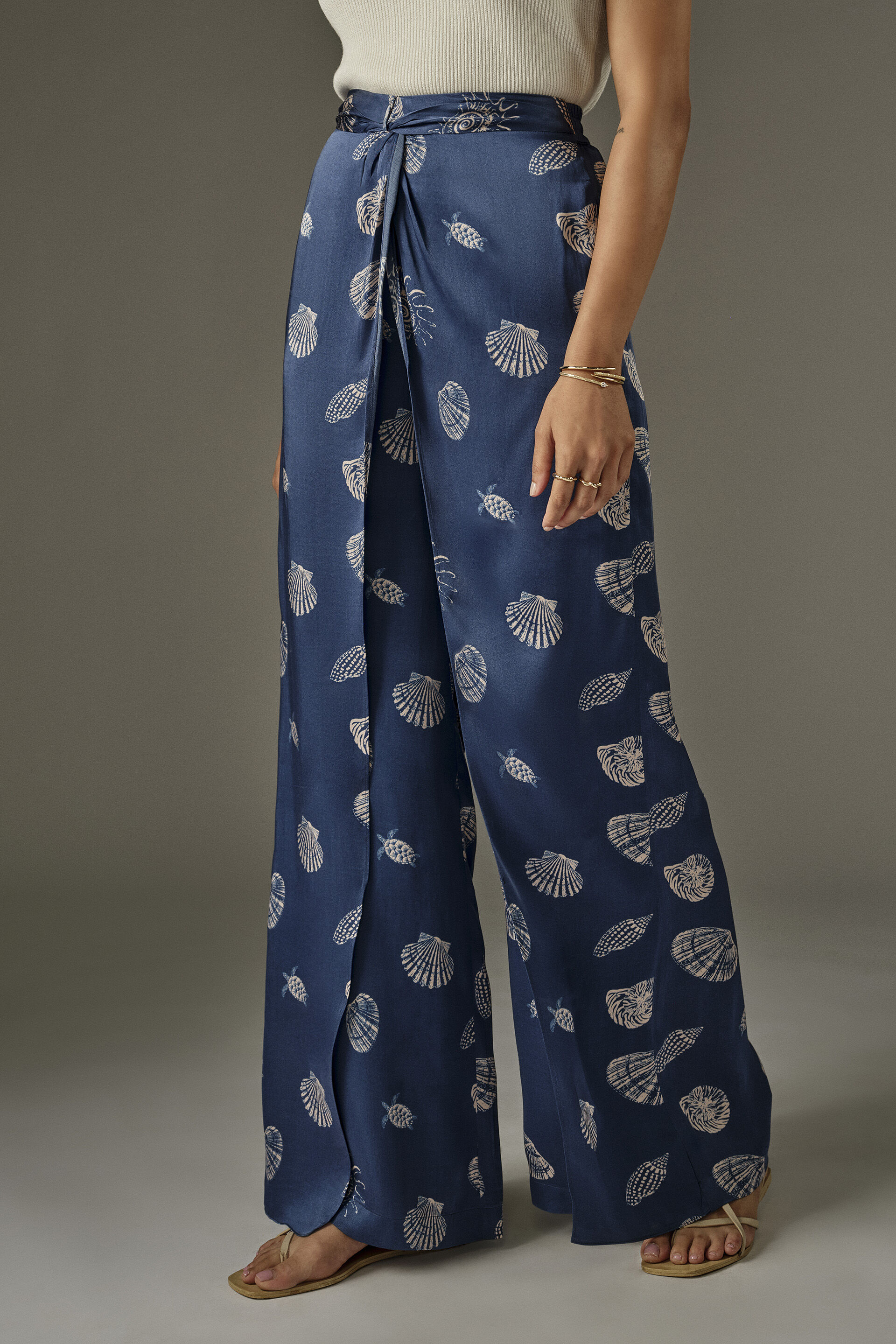 Overlap Shell Print Modal Pants - Navy, Navy Blue, image 2